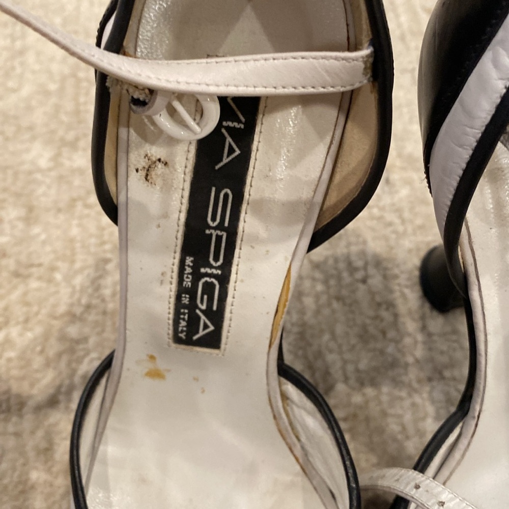 Via Spiga White and Black Peep-Toe Heels - Picture 3 of 10